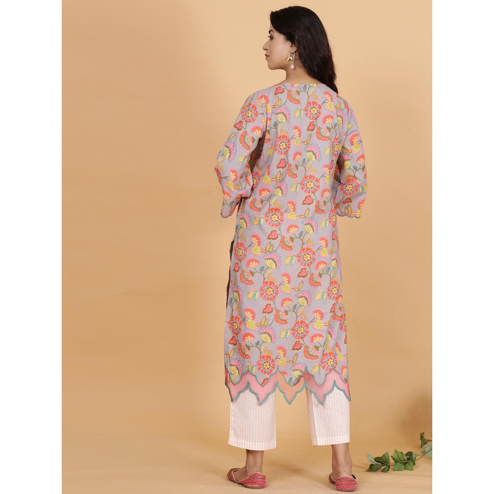 Spring Soul Multi Printed A-Line Organza Detailing Kurta With Pant (Set of 2)