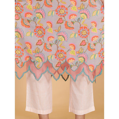 Spring Soul Multi Printed A-Line Organza Detailing Kurta With Pant (Set of 2)