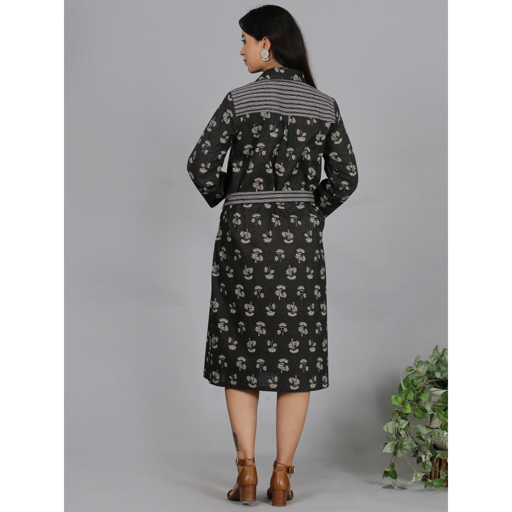 Spring Soul Grey Printed Cotton Shirt Dress with Belt (Set of 2)
