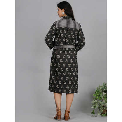 Spring Soul Grey Printed Cotton Shirt Dress with Belt (Set of 2)