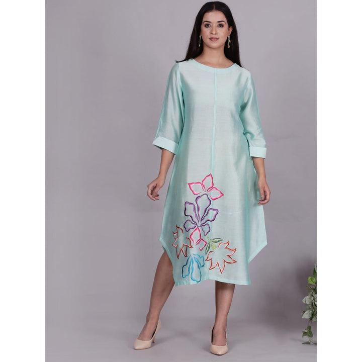 Spring Soul Aqua Chanderi A-Line Dress with Inner (Set of 2)