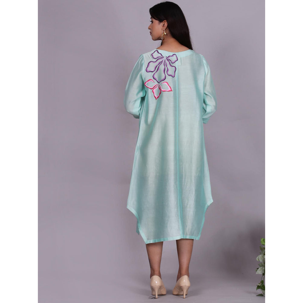 Spring Soul Aqua Chanderi A-Line Dress with Inner (Set of 2)