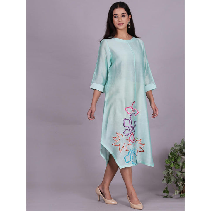 Spring Soul Aqua Chanderi A-Line Dress with Inner (Set of 2)