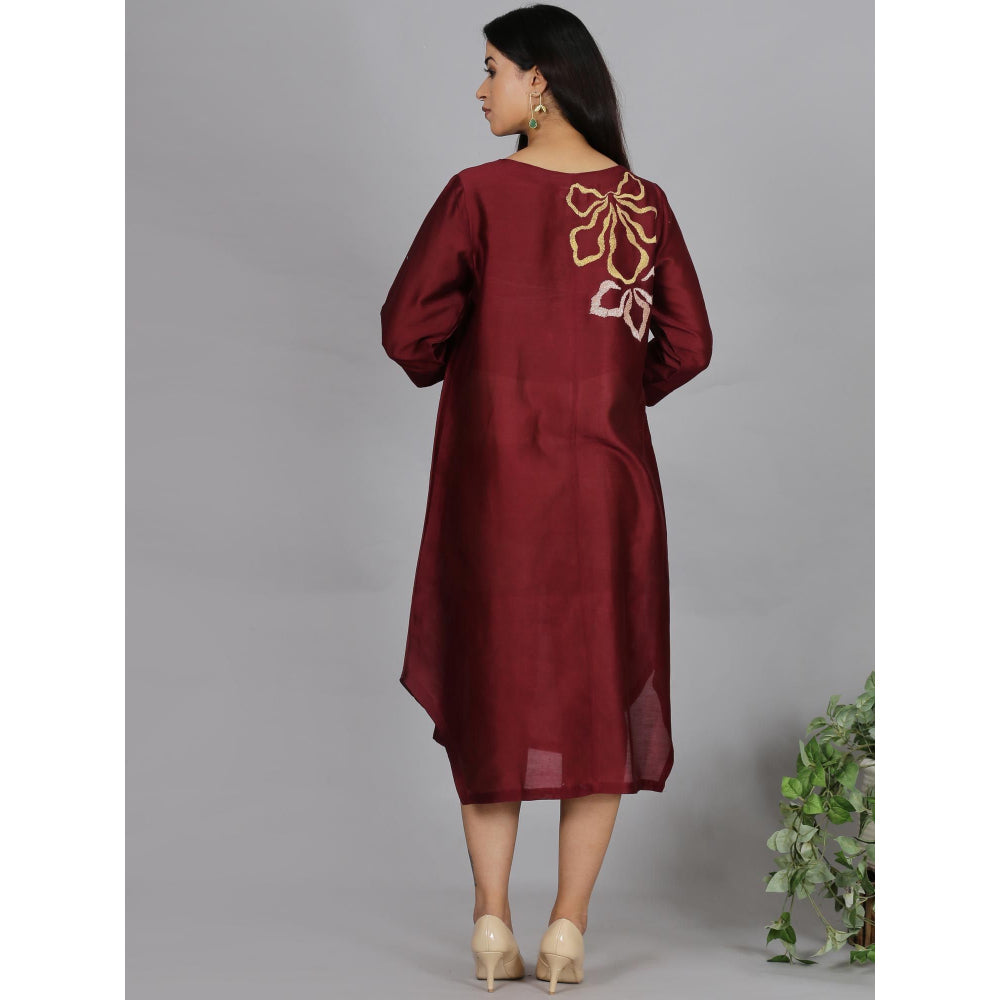 Spring Soul Maroon Chanderi A-Line Dress with Inner (Set of 2)