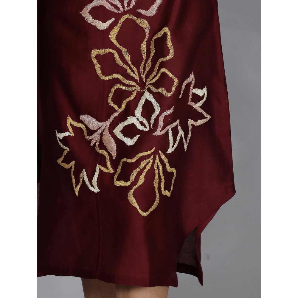 Spring Soul Maroon Chanderi A-Line Dress with Inner (Set of 2)