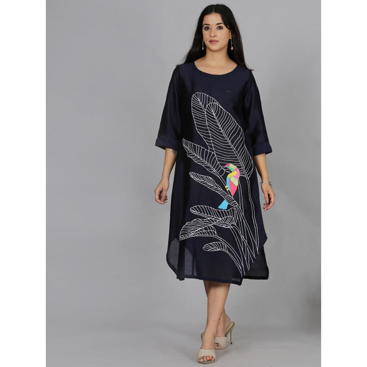 Spring Soul Black Chanderi A-Line Dress with Inner (Set of 2)