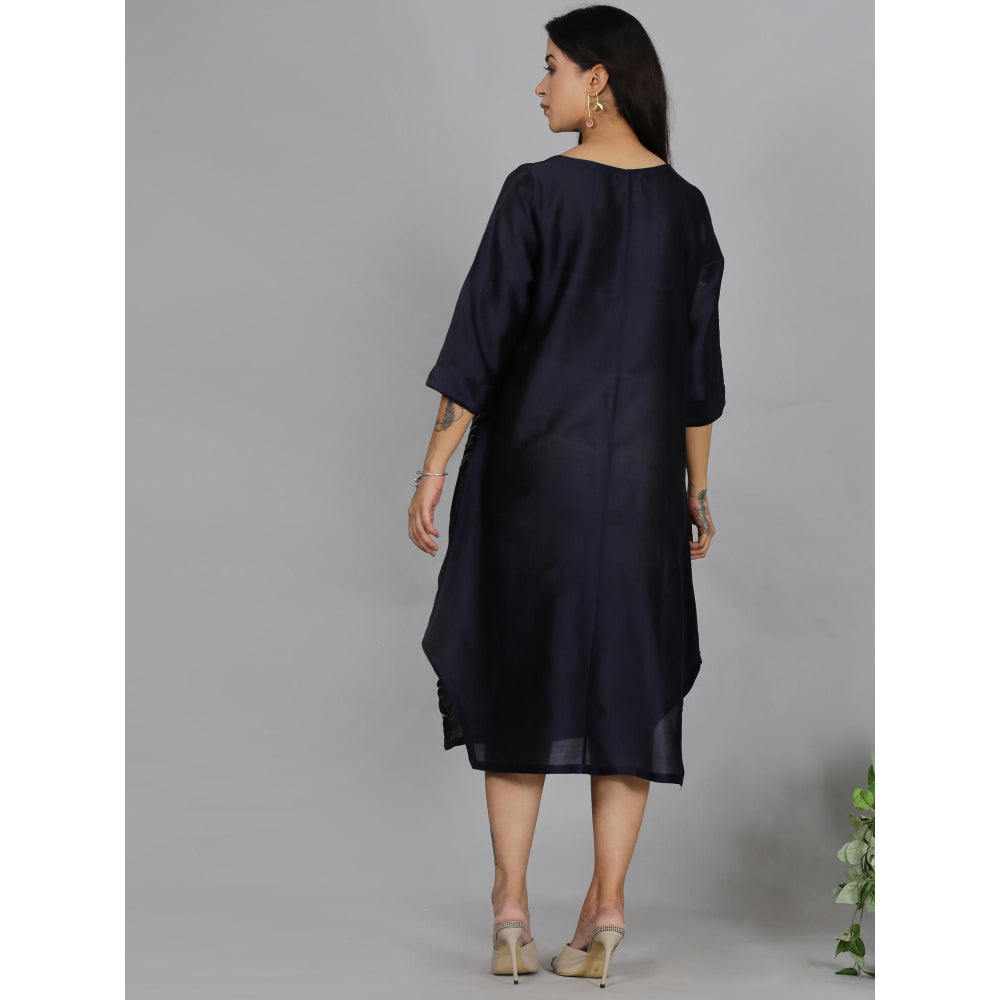 Spring Soul Black Chanderi A-Line Dress with Inner (Set of 2)