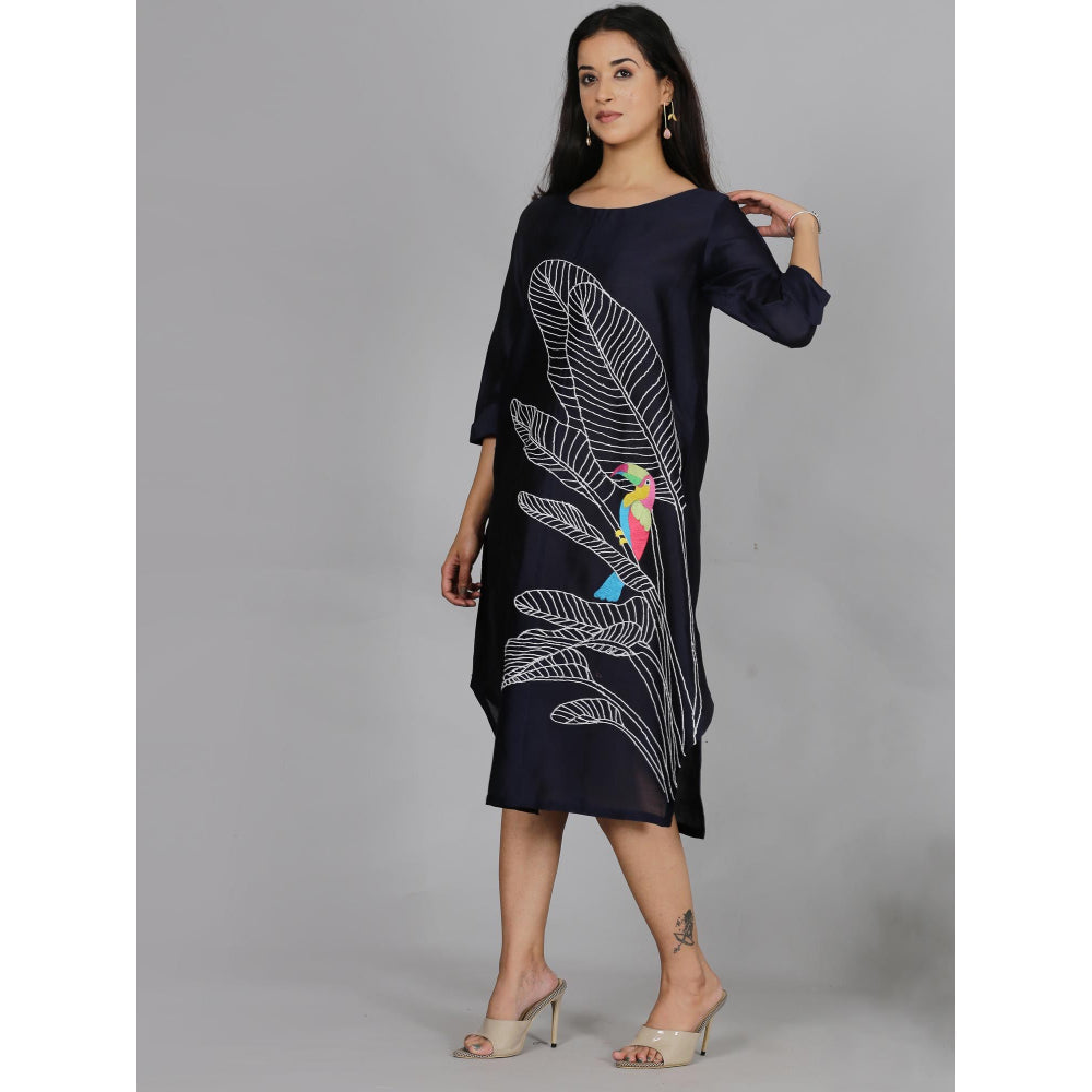 Spring Soul Black Chanderi A-Line Dress with Inner (Set of 2)