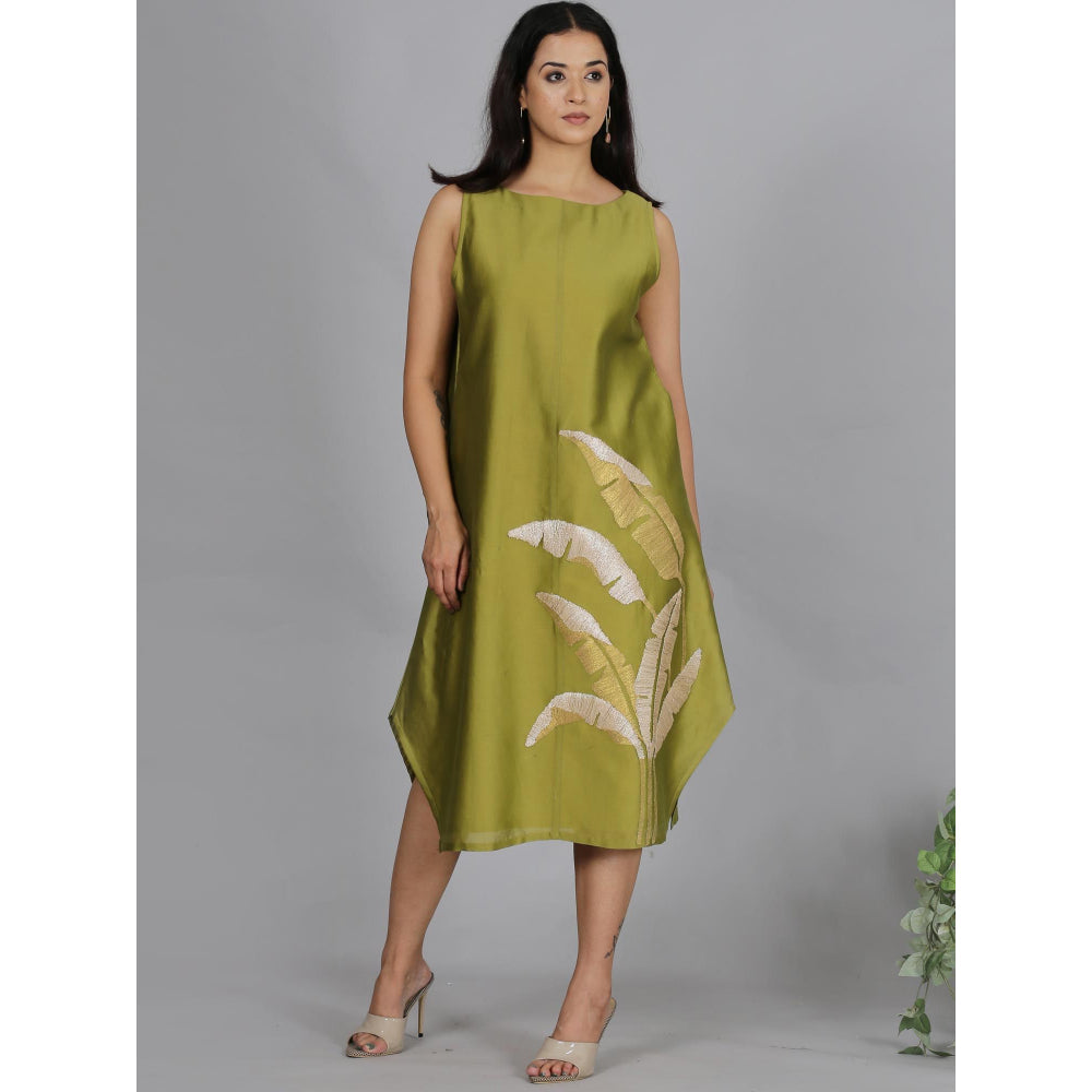 Spring Soul Green Chanderi A-Line Dress with Inner (Set of 2)