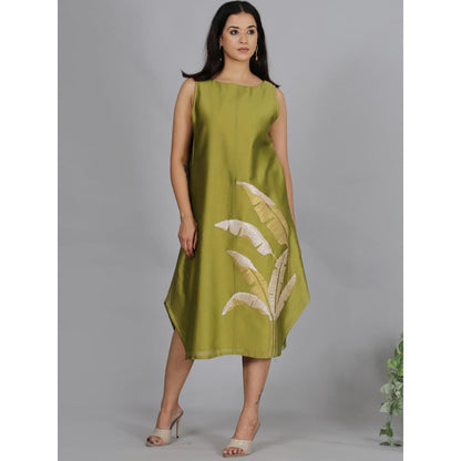 Spring Soul Green Chanderi A-Line Dress with Inner (Set of 2)
