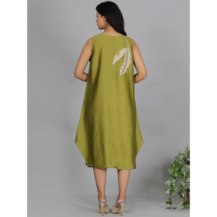 Spring Soul Green Chanderi A-Line Dress with Inner (Set of 2)