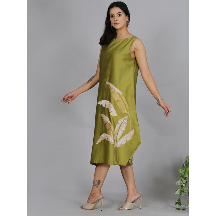 Spring Soul Green Chanderi A-Line Dress with Inner (Set of 2)