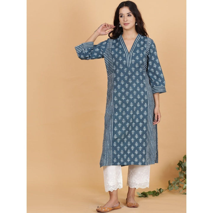 Spring Soul Kantha Blue Panelled A-Line Kurta