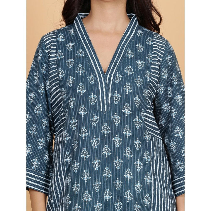 Spring Soul Kantha Blue Panelled A-Line Kurta