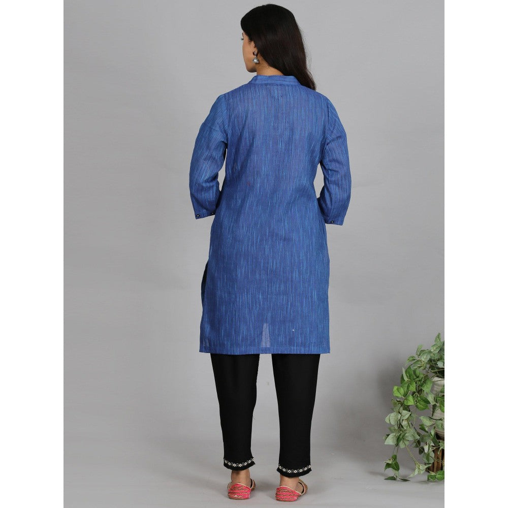 Spring Soul Blue Solid Kurta With Neck Detailing