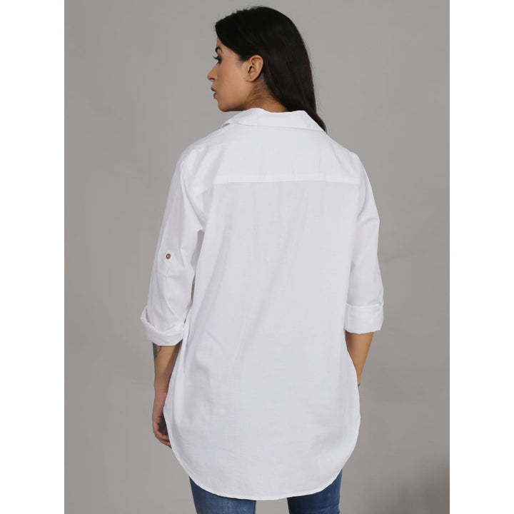 Spring Soul White Shirt with Floral Embroidery On The Pocket