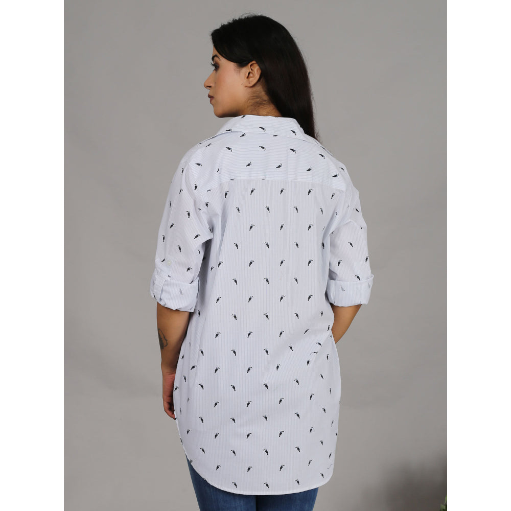 Spring Soul White Print Shirt with Embroidery On The Pocket