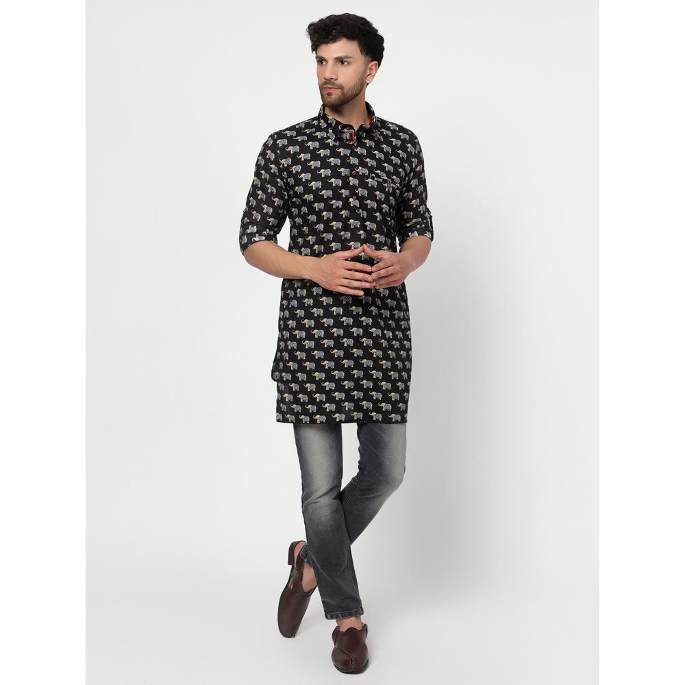 Spring Soul Men's Black Block Printed Kurta