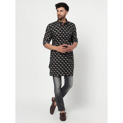 Spring Soul Men's Black Block Printed Kurta