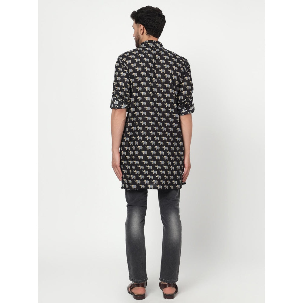Spring Soul Men's Black Block Printed Kurta