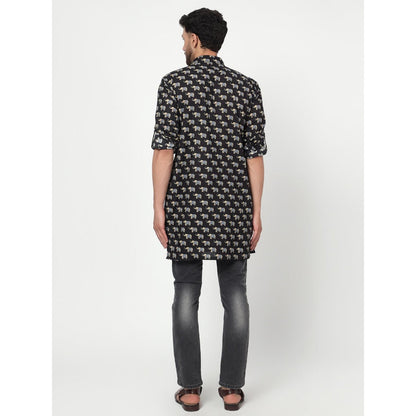 Spring Soul Men's Black Block Printed Kurta
