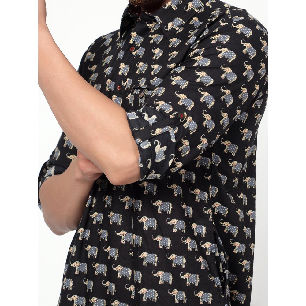 Spring Soul Men's Black Block Printed Kurta