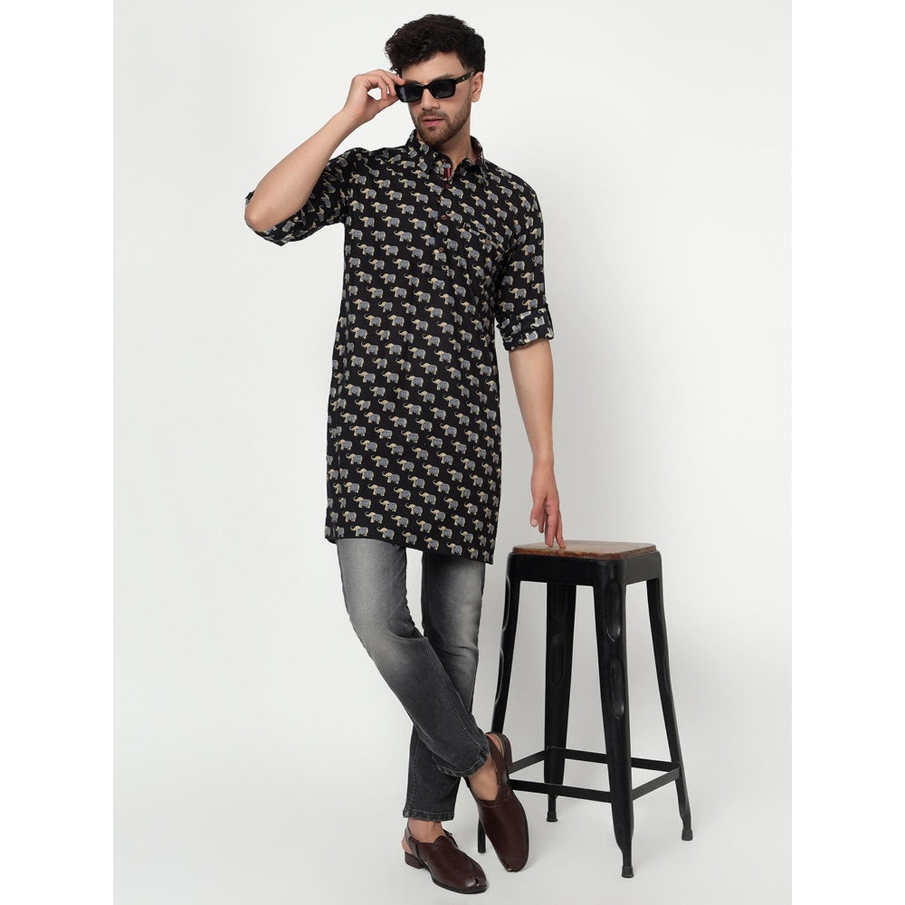 Spring Soul Men's Black Block Printed Kurta