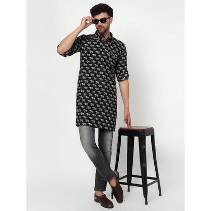 Spring Soul Men's Black Block Printed Kurta