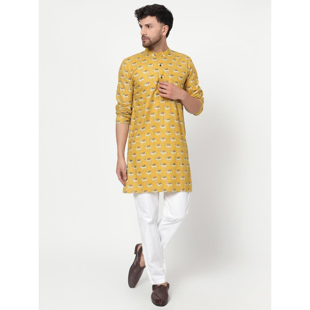 Spring Soul Men's Yellow Block Printed Kurta