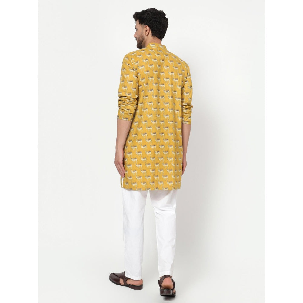 Spring Soul Men's Yellow Block Printed Kurta