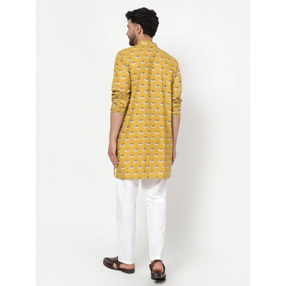 Spring Soul Men's Yellow Block Printed Kurta