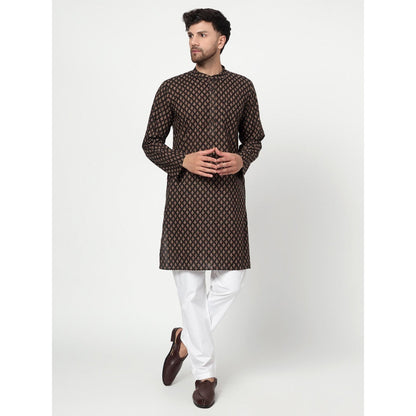 Spring Soul Men's Black Block Printed Kurta