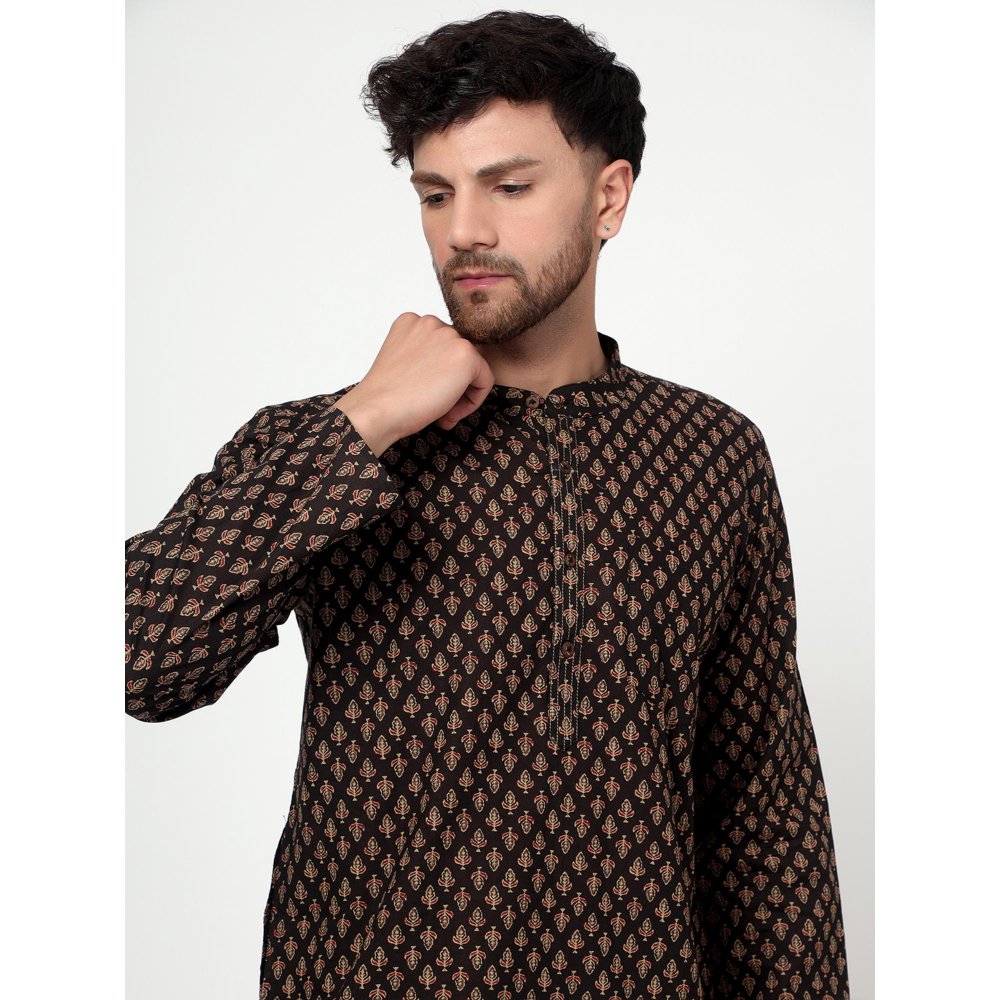 Spring Soul Men's Black Block Printed Kurta