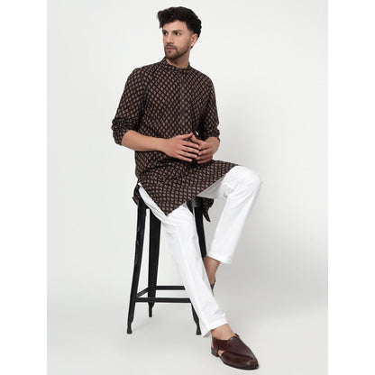 Spring Soul Men's Black Block Printed Kurta
