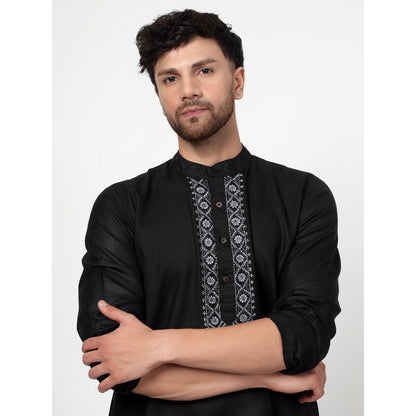 Spring Soul Men's Black Band Collar Kurta