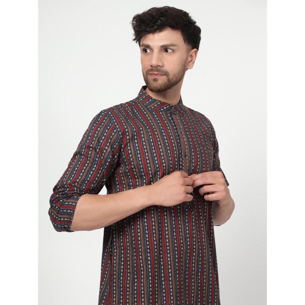 Spring Soul Men's Maroon Band Collar Kurta