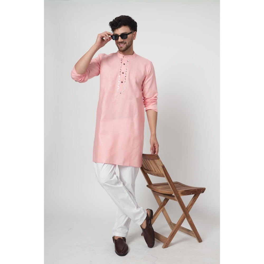 Spring Soul Men's Pink Band Collar Kurta