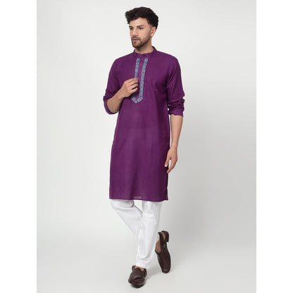 Spring Soul Men's Purple Band Collar Kurta