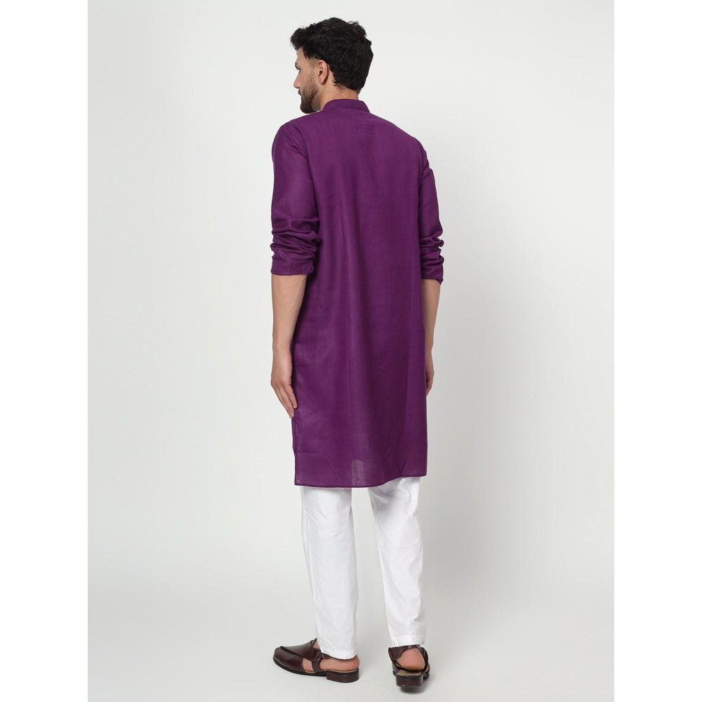 Spring Soul Men's Purple Band Collar Kurta