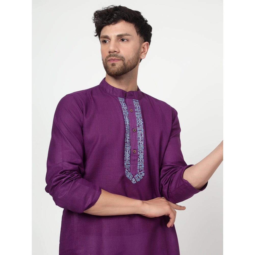 Spring Soul Men's Purple Band Collar Kurta