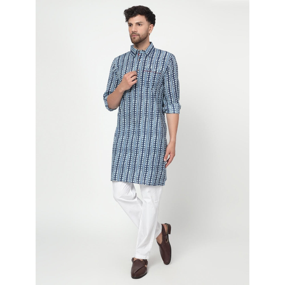 Spring Soul Men's Blue Printed Kurta