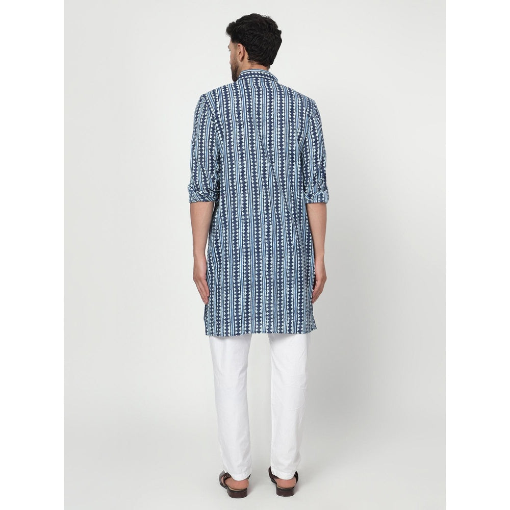 Spring Soul Men's Blue Printed Kurta