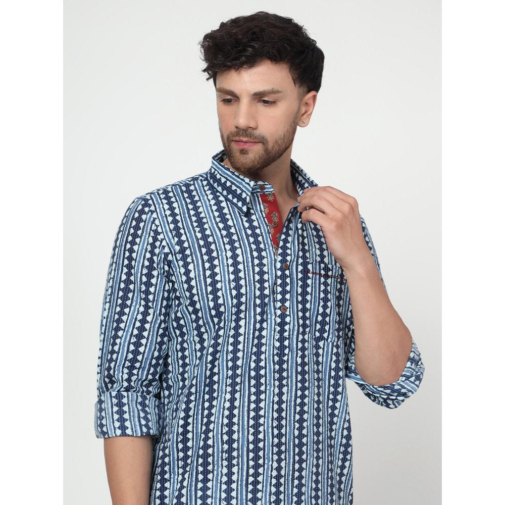 Spring Soul Men's Blue Printed Kurta