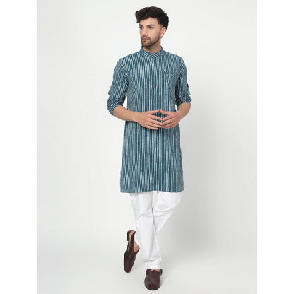 Spring Soul Men's Teal Band Collar Kurta