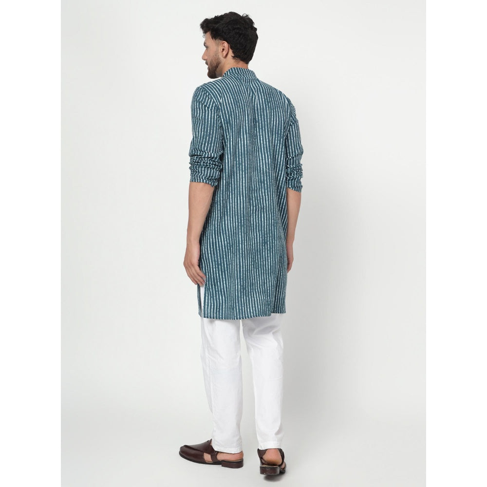 Spring Soul Men's Teal Band Collar Kurta