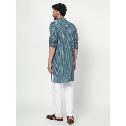 Spring Soul Men's Teal Band Collar Kurta