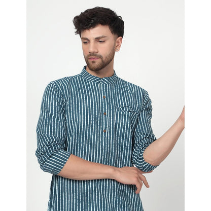 Spring Soul Men's Teal Band Collar Kurta