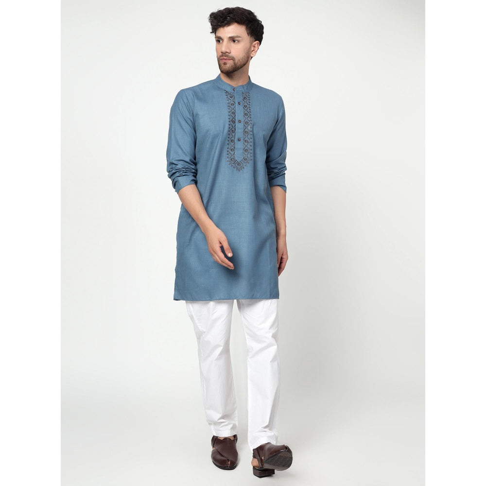 Spring Soul Men's Blue Band Collar Kurta