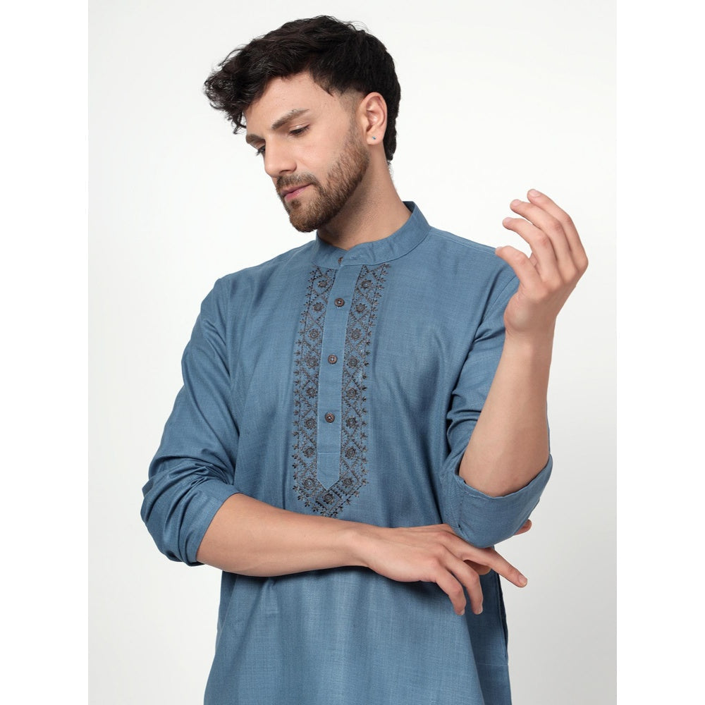 Spring Soul Men's Blue Band Collar Kurta