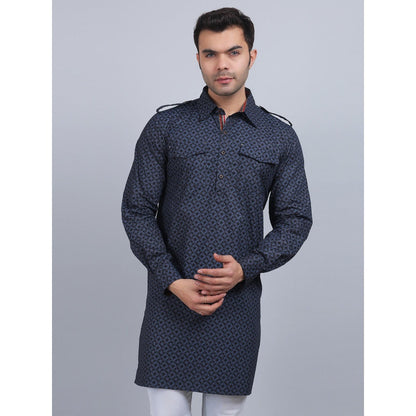 Spring Soul Black Cotton Pathani Full-Sleeves Shirt Collar Kurta In Comfort Fit